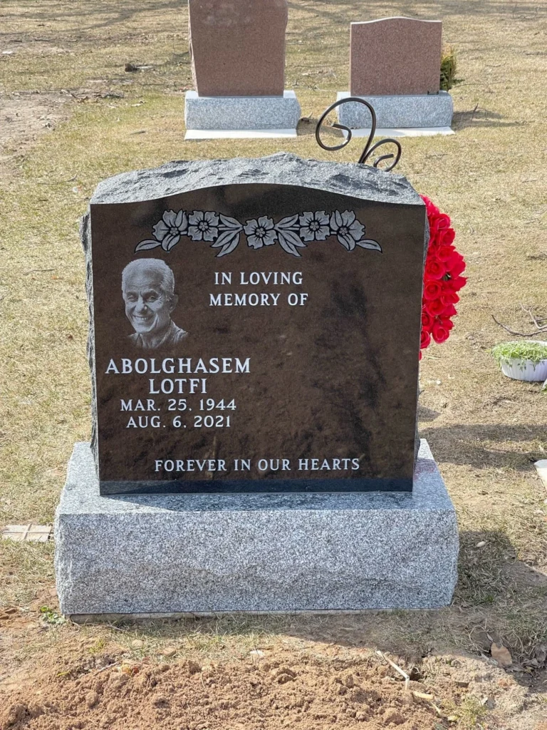 Black granite memorial with a laser etched picture