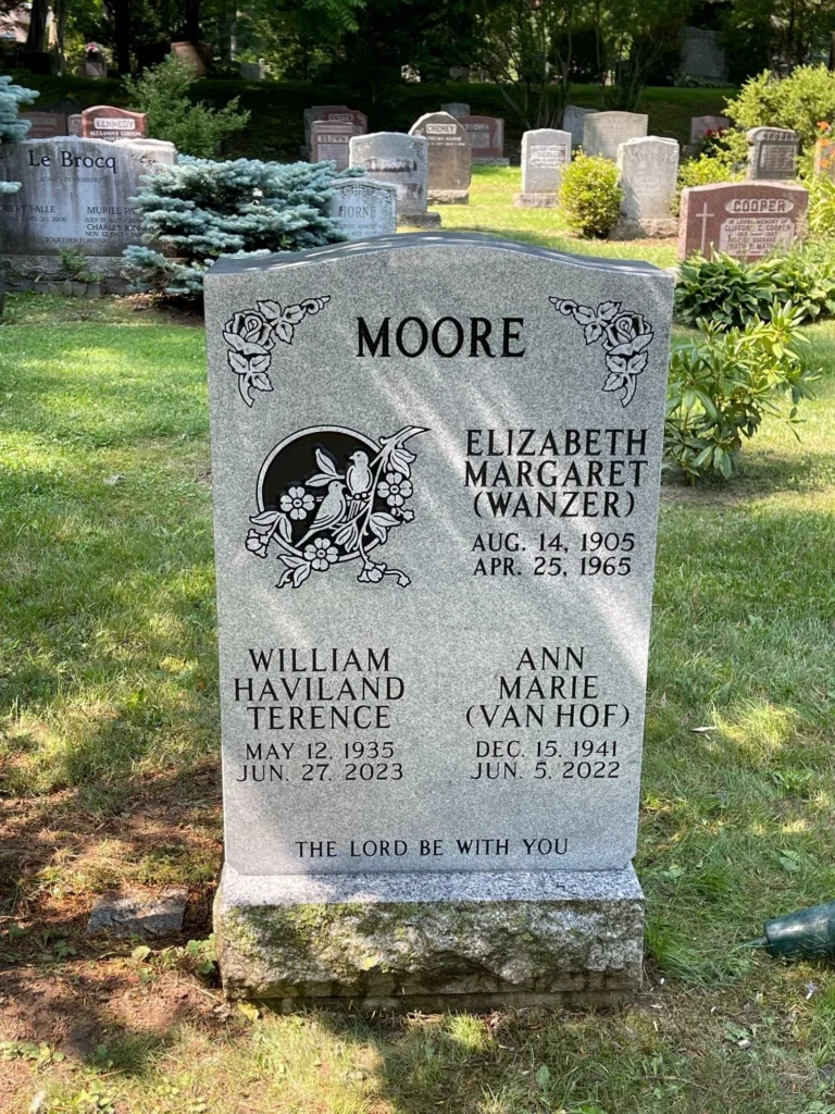 Light grey granite memorial tombstone