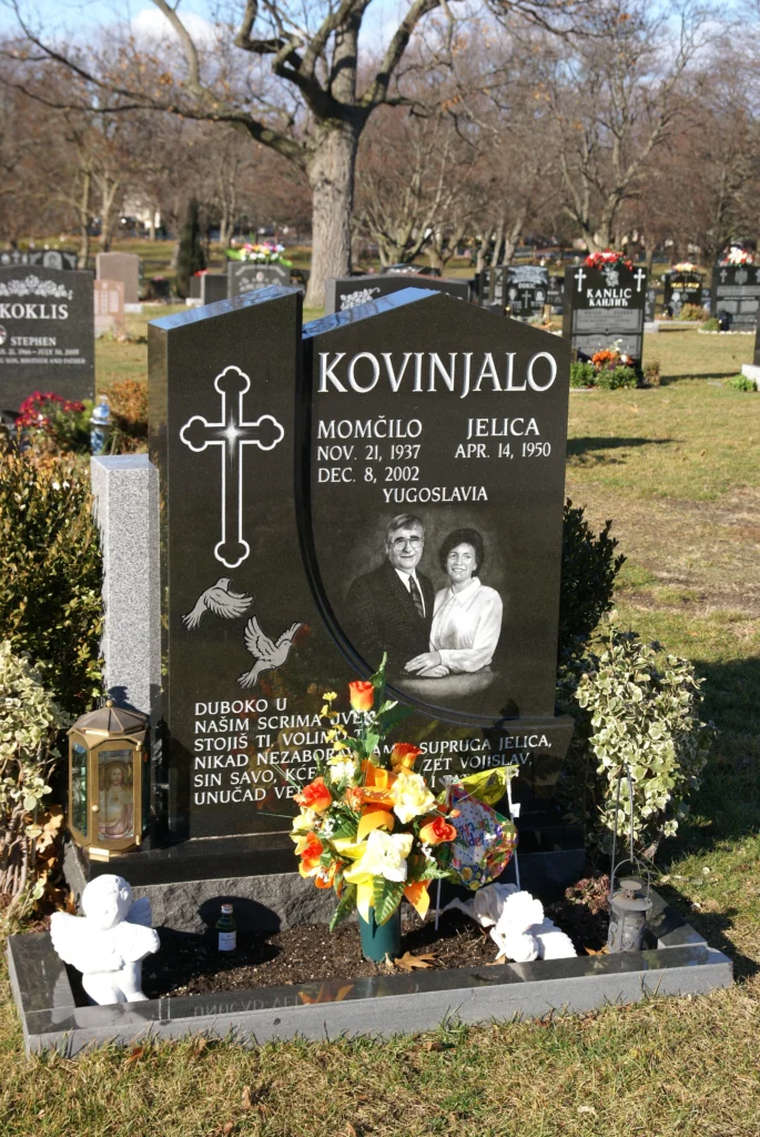 Black granite headstone